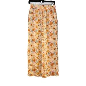 Lotus and Luna San Clemente Wide Leg Drawstring Pants Orange Floral Lightweight